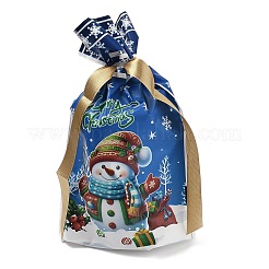 クリスマス 雪だるま プラスチック 梱包用ポーチ 巾着袋  長方形  藤紫色  23x15x0.01cm&nbsp;ABAG-Q053-05C