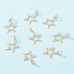 ラックメッキ真鍮ペンダント30個。  長持ちメッキ  中空  スター  14KGP本金メッキ  21x19x1mm&nbsp;KK-BC0003-05