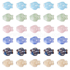 30 個 6 色の手作り磁器ビーズ  魚  ミックスカラー  19~20x15~16x9~9.5mm  穴：1.6~2mm  5個/カラー&nbsp;PORC-TA0001-84