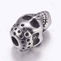 304ステンレススチールヨーロピアンビーズ  大穴ビーズ  スカル  アンティークシルバー  17x10x11mm  穴：4mm&nbsp;STAS-P173-043AS