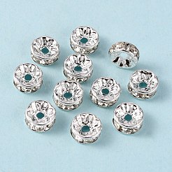真鍮製A級ラインストーンスペーサービーズ  銀色のメッキ  鉛フリー＆カドミウムフリー＆ニッケルフリー  クリスタル  8x3.8mm  穴：1.5mm&nbsp;RSB038NF-01A