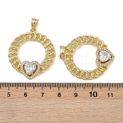 真鍮製マイクロパヴェキュービックジルコニアペンダント  長持ちメッキ  カドミウムフリー＆鉛フリー  ラックめっき  18KGP本金メッキ  フラットラウンド  33x28.5x5mm  穴：6x4mm&nbsp;KK-I358-068G-05