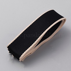ポリエステルフラットリボン  フラットストライプエッジリボン  ブラック  1-1/2インチ（38mm）&nbsp;OCOR-WH0058-64E