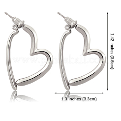 女性用ブラスハートダングルスタッドピアス、スターリングシルバーピン925本付き  プラチナ  36x33mm  ピン：0.8mm&nbsp;JE1091B