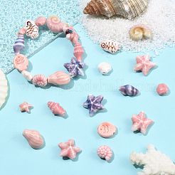 28個 13スタイル 海をテーマにした手作り磁器ビーズ  光沢釉の磁器  混合図形  ミックスカラー  10.5~22x10.5~22.5x6~10mm  穴：1.6~2mm&nbsp;PORC-FS0001-59