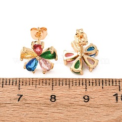 真鍮製 マイクロパヴェ キュービックジルコニア スタッドピアス 女性用  花  18KGP本金メッキ  11x11.5mm&nbsp;KK-CBACC01-06G