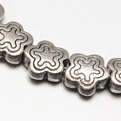 チベットスタイルスター合金ビーズ連売り  鉛フリー＆カドミウムフリー＆ニッケルフリー  アンティークシルバー  7x7x2.5mm  穴：1.5mm  約32個/連  8インチ&nbsp;X-TIBEB-O007-17-NR
