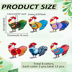 12本6色プリントアロイペンダント  コックチャーム  ミックスカラー  23x19.5x2mm  穴：1.6mm&nbsp;FIND-LP0001-45