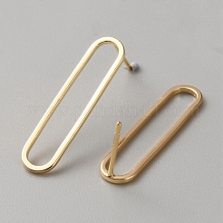 ラックメッキ真鍮スタッドピアスパーツ  中空オーバル  18KGP本金メッキ  25.5x6mm  内径：23.5x4.5mm  ピン：0.7mm&nbsp;KK-WH0064-26B-G
