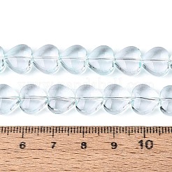 ベーキングペイント透明ガラスビーズ連売り  ハート  ライトシアン  9.5~10x10.5x5~5.5mm  穴：0.8~0.9mm  約70個/連  25.59~26.38インチ（65~67cm）&nbsp;DGLA-N021-01B-01