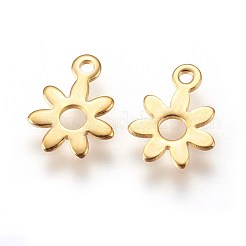 304ステンレススチールチャーム  花  ゴールドカラー  10.5x8x0.5mm  穴：1.2mm&nbsp;X-STAS-E447-16G