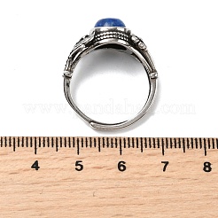 天然ラピスラズリ指輪  真鍮製リング  アンティークシルバー  11mm  内径：18~19mm&nbsp;RJEW-A084-05AS-09