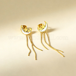 女性用304ステンレススチール＆シェルスタッドピアス  タッセルピアス  月＆星  ゴールドカラー  60mm&nbsp;WG2C931-01