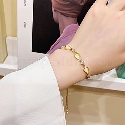 真鍮ベネチアンチェーンスライダーブレスレット  女性用キャットアイ＆ラインストーンリンクブレスレット  魚  ゴールドカラー  5-7/8~11-3/4インチ（15~30cm）&nbsp;FS-WGA60A8-01