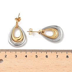 304ステンレススチールダングルスタッドピアス  ツートンティアドロップ  ゴールデン·ステンレス鋼色  30x18.5mm&nbsp;EJEW-V015-01GP