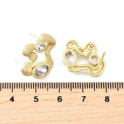 真鍮マイクロペーブクリアキュービックジルコニアスタッドピアス  ナゲット  18KGP本金メッキ  19x14.5mm&nbsp;EJEW-V011-06G