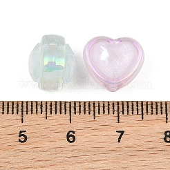 UVメッキ透明アクリルビーズ  虹色の  ハート  グリッターパウダー付き  ミックスカラー  11x12.5x10mm  穴：2mm&nbsp;AC-CBA15BB-07