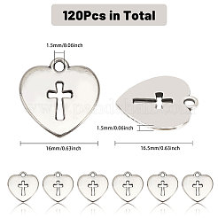 チベット風アロイペンダント120個  クロスとハート  アンティークシルバー  16.5x16x1.5mm  穴：1.5mm&nbsp;FIND-CA0008-56