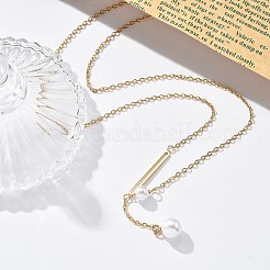 イオンプレーティング（IP）304ステンレススチール＆ホワイトプラスチックパールラウンド＆オーバルペンダントネックレス（女性用）  18KGP本金メッキ  17.91インチ（45.5cm）&nbsp;NJEW-P320-17G