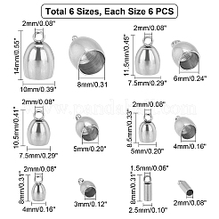 36個 6スタイル 304ステンレススチールコードエンド  エンドキャップ  ステンレス鋼色  6個/スタイル&nbsp;STAS-UN0021-11P