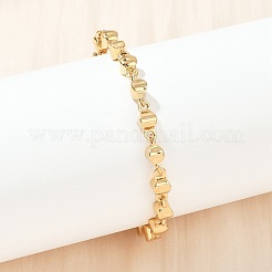 女性用304ステンレススチールリンクブレスレット  フラットラウンド  PVD真空メッキ  22KGP本金メッキ  7インチ（17.9cm）&nbsp;BJEW-Z143-09G