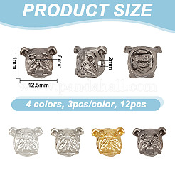 12色の合金製子犬ビーズ4個  ブルドッグヘッド  ミックスカラー  11x12.5x8mm  穴：2mm  3個/カラー&nbsp;FIND-OC0003-28