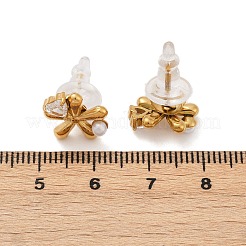 304ステンレススチールキュービックジルコニアスタッドピアス  プラスチック模造パールと  18KGP本金メッキ  花  12x11.5mm&nbsp;EJEW-Z110-03G-04