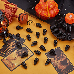 ミニプラスチックの頭蓋骨のディスプレイ装飾  ハロウィンの装飾  ブラック  26x14.5x16.5mm  約50個/セット&nbsp;KY-WH0056-11A