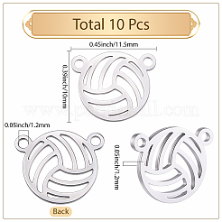 ステンレススチール製スポーツボールアウトラインリンクコネクタチャーム10個  バレーボール  10x11.5x1mm  穴：1.2mm&nbsp;STAS-SC0010-17A-P