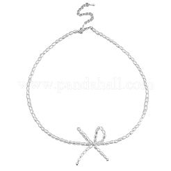 女性用樹脂パールビーズ蝶結びペンダントネックレス  ホワイト  16.46インチ（41.8cm）&nbsp;NJEW-K386-02A-P