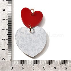 印刷されたアクリルパーツ  ヒョウ柄の心  ライトゴールドのループ付き  淡い茶色  49x29.5x2.5mm  穴：5.5mm&nbsp;FIND-B045-15