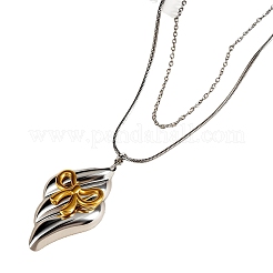 304ステンレススチールの蝶結び菱形ペンダントダブルレイヤーネックレス（女性用）  ゴールデン·ステンレス鋼色  13.78インチ（35cm）&nbsp;FS-WGC8ADF-02