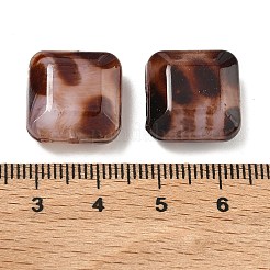 不透明アクリル模造ヒョウ柄ビーズ  正方形  ツートン  ココナッツブラウン  16x16x7.5mm  穴：1.5mm&nbsp;OACR-B052-03
