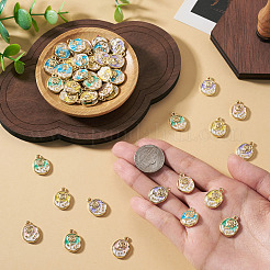 50本5色合金ペンダント  花のチャーム  エナメル  ゴールドカラー  16.5x12x2mm  穴：1.4mm  10個/カラー&nbsp;ENAM-TA0003-93G