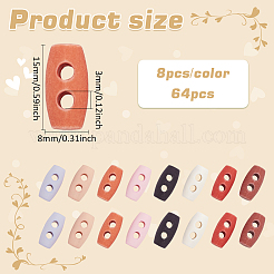 64 個 8 色のプラスチックボタン  2穴  コラム  ミックスカラー  15x8mm  穴：3mm  8個/カラー&nbsp;BUTT-FG0001-36