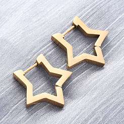 304ステンレススチール製スターハギーフープピアス  ゴールドカラー  20x21x3mm  ピン：1mm&nbsp;STAS-H156-05G