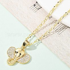 女性用真鍮マイクロパヴェクリアキュービックジルコニアペンダントネックレス  ゴールドカラー  ミツバチ  17.83インチ（45.3cm）&nbsp;NJEW-M084-02G-02