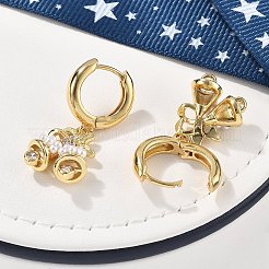 ブラスマイクロパヴェクリアキュービックジルコニアフープピアス  ABSの模造パールと  鉛フリー＆カドミウムフリー  長持ちメッキ  ラックめっき  クリスマス鐘  18KGP本金メッキ  31.5x14.5mm&nbsp;EJEW-R016-06G
