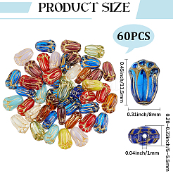 60PCSガラスビーズ  チューリップ  ゴールドライン入り  ミックスカラー  11.5x8x5~5.5mm  穴：1mm&nbsp;GLAA-PA0001-71