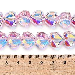 電気メッキ透明ガラスビーズ連売り  ハート  多面カット  ABカラーメッキ  半分メッキ  ピンク  15x13x8.5mm  穴：1mm  約50個/連  23.62インチ（60cm）&nbsp;X-EGLA-B012-AB09