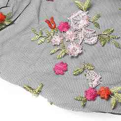 ポリエステル花刺繍レース生地  DIY衣類アクセサリー用  ブラック  53-1/8インチ（1350mm）  2ヤード/個&nbsp;OCOR-WH0082-12B