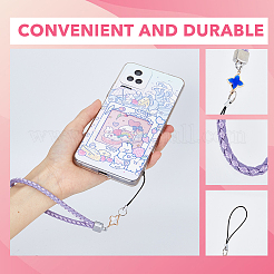 PUレザー編みのリストストラップハンドモバイルストラップ1セット  鉄パーツ  ロープとガラスの花のチャーム  ミックスカラー  21.5cm  8個/セット&nbsp;HJEW-FH0006-50