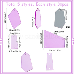 150個 5スタイル 縫い付けミラーラインストーン  アクリル片  衣装イブニングドレス服ウェディングドレス装飾用の穴付き  混合図形  スミレ  21.5~33x10.5~26x1.3~4mm  穴：1.2~1.3mm  30個/スタイル&nbsp;MACR-SC0001-24