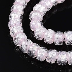 光沢のある手作りの銀箔ガラスビーズ連売り  ロンデル  暗闇で光る  パールピンク  7~8.5x4.5~6.5mm  穴：1~1.5mm  約80個/連  16.34インチ（41.5cm）&nbsp;FOIL-N029-02B-02