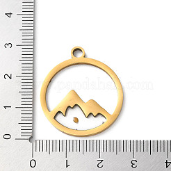 ステンレスペンダント201個  山のチャーム入りフラットラウンド  ゴールドカラー  28.5x25x2mm  穴：3mm&nbsp;LS-STAS-D041-17G