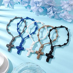 ポリエステル＆スパンデックスコードブレスレット  女性用・男性用ロザリオクロスブレスレット  ミックスカラー  内径：5-1/4インチ（13.3cm）&nbsp;BJEW-JB11398