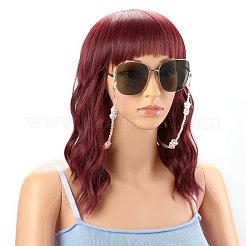 アクリル眼鏡チェーン  眼鏡用ネックストラップ  合金カニカンとラバーループエンド付き  花  プラチナ  ミックスカラー  23.43インチ（59.5cm）&nbsp;AJEW-EH00350