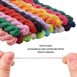 ナイロン編みコード  ビーズ細工、ジュエリー製作、マクラメ工芸用の中国結び紐  ミックスカラー  2mm  1bundle / color  19bundles / set&nbsp;NWIR-PH0001-15-2mm