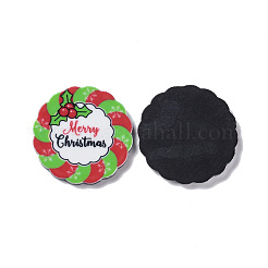 クリスマススタイルのプリントアクリルカボション  クリスマスリース  28x2.5mm&nbsp;MACR-O045-01C