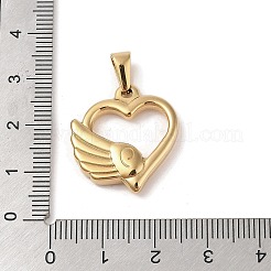 PVD真空メッキ304ステンレスペンダント  翼のチャーム付きハート  ゴールドカラー  23.5x21.5x4.5mm  穴：5.5x3mm&nbsp;STAS-R232-07G